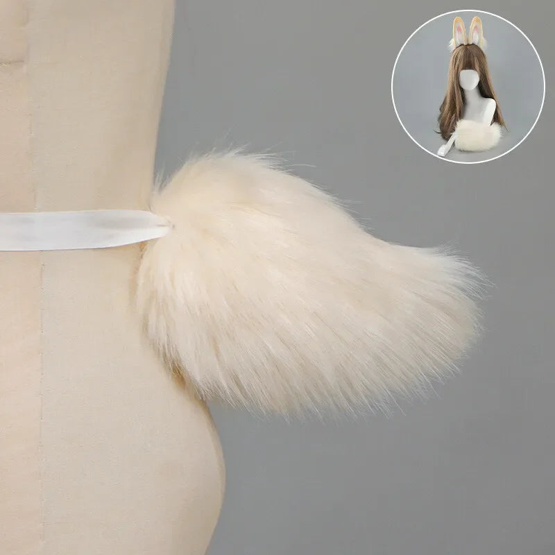 Furry Bunny Ears Headband Lolita Realistic Tail Set Cute Plush Cosplay Animal Tail Props Party Animal Tails Cosplay Costume