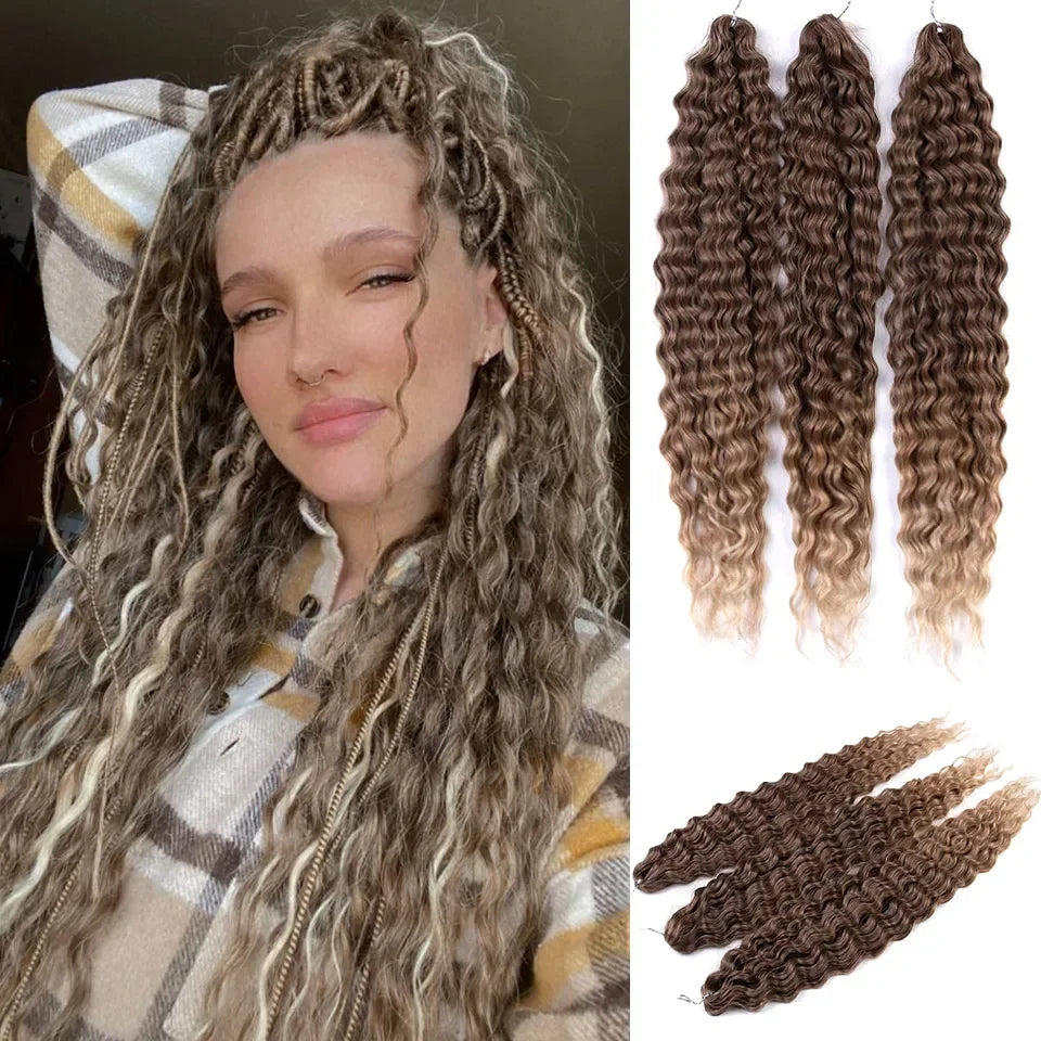 22 Inch Ombre Blonde Rainbow Water Wave Crochet Hair – 300g Synthetic Curly Braiding Extensions