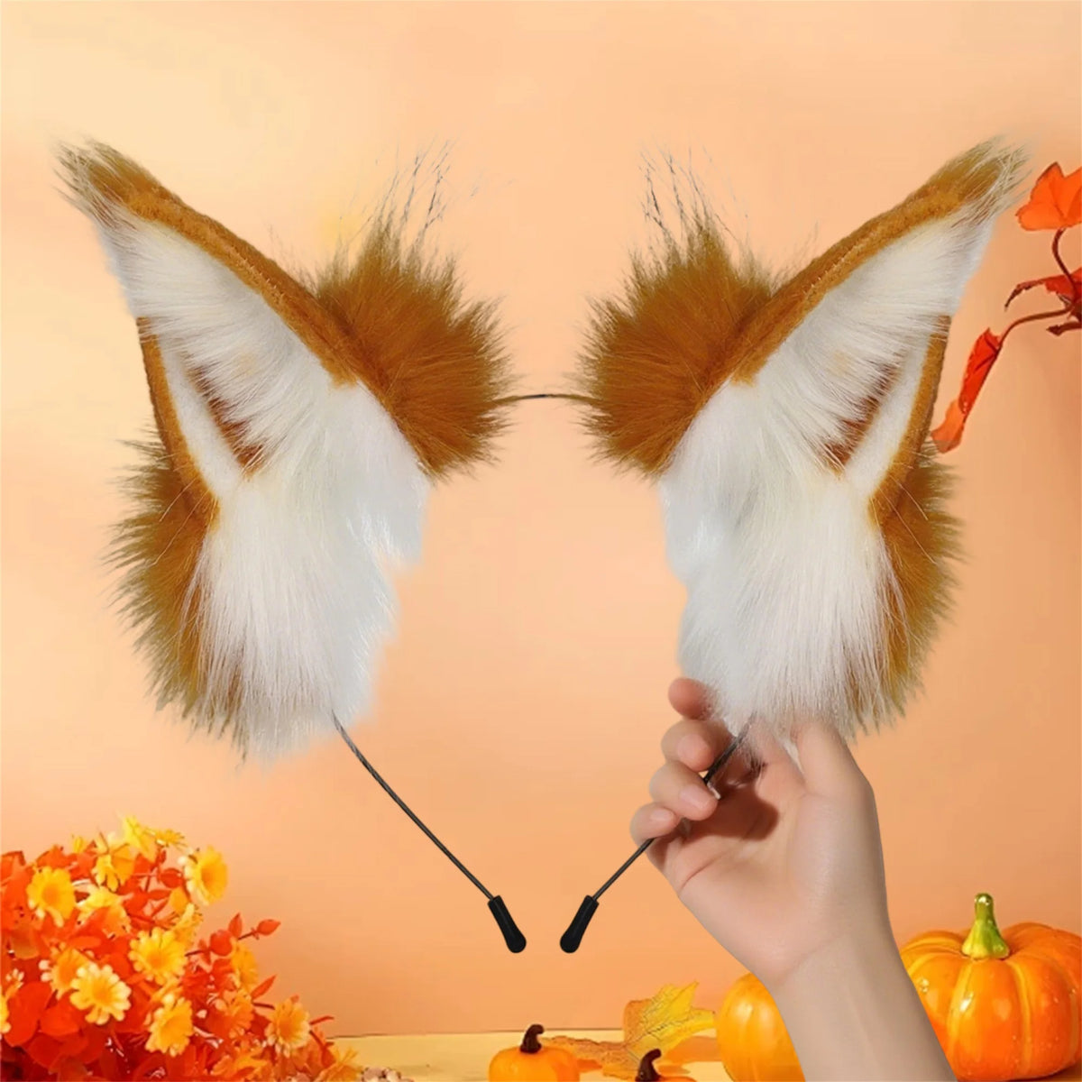 Fluffy Fox Ears Headband – Orange & White Furry Animal Costume Accessory for Cosplay & Halloween Dress Up