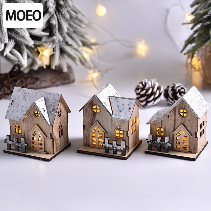 Christmas LED Light Wooden House Luminous  Christmas Decorations Kids Gift