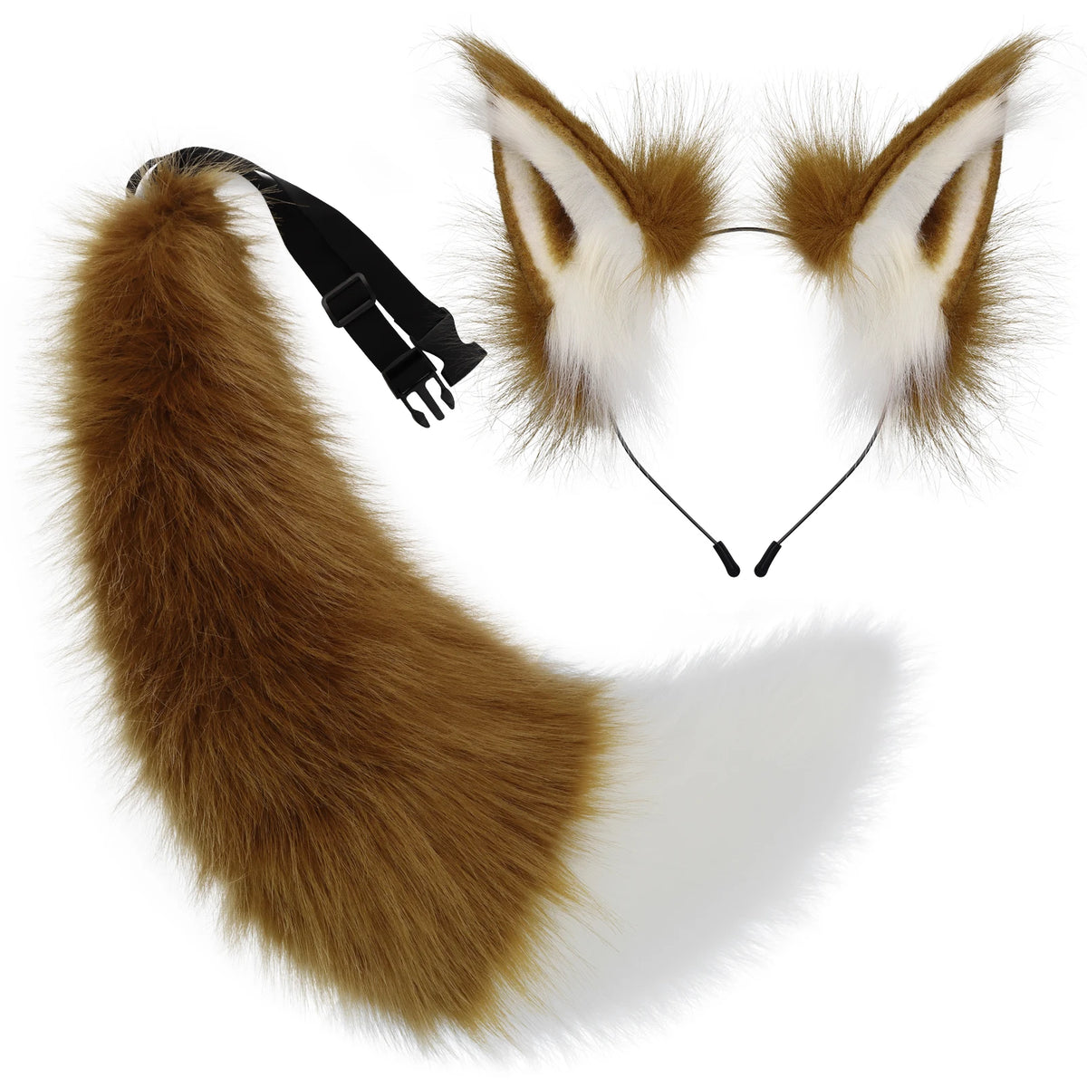 2 PCS Faux Fur Animal Ears Headband Furry Fox Wolf Tail Costume Set for Party Cosplay