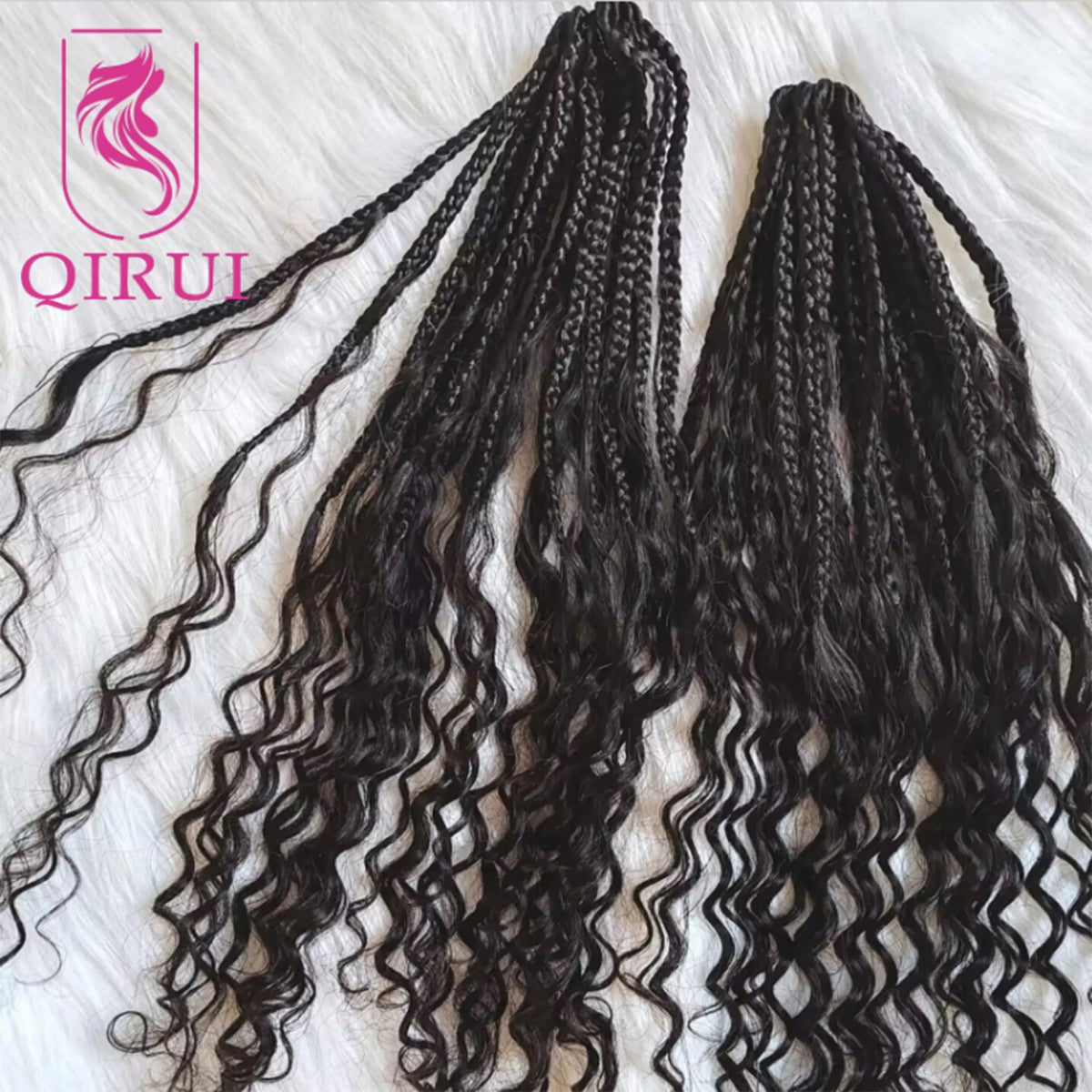 Boho Box Braids with Human Hair Curls – Pre-Looped
