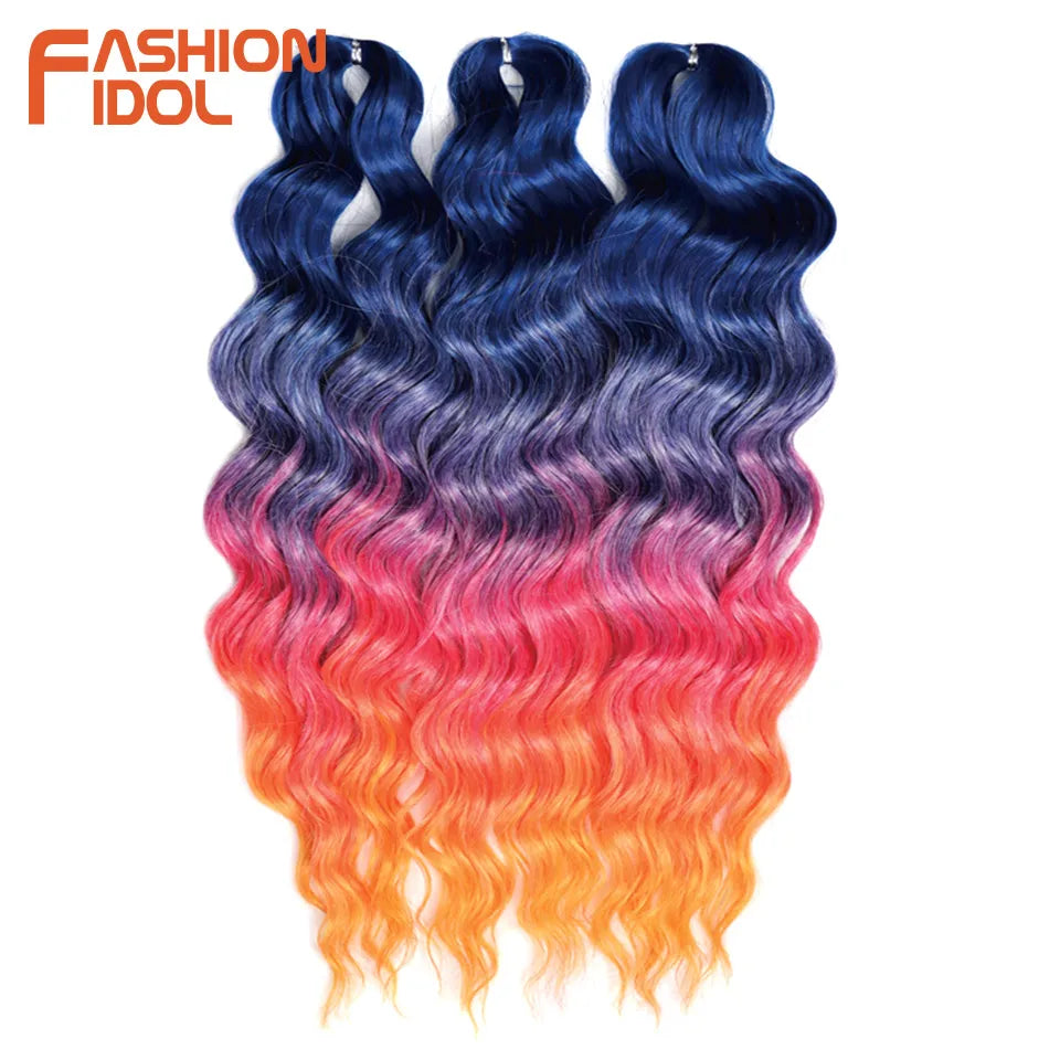 24 Inch Synthetic Hair Water Wave Braiding Hair Extensions Ombre Blonde Deep Wave Afro Curl Twist Crochet Hair for Women