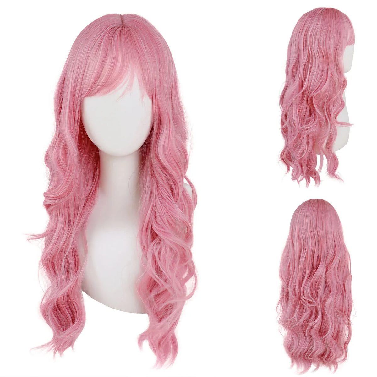 28 Inch Long Pink Wavy Synthetic Wig – Curly Cosplay Wig for Women