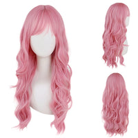 28 Inch Long Pink Wavy Synthetic Wig – Curly Cosplay Wig for Women