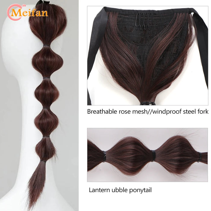 MEIFAN Synthetic Straight Hair Bubble Ponytail Clip in Drawstring Bubble Lantern Shape Braids Pony Tail Hair Extensions