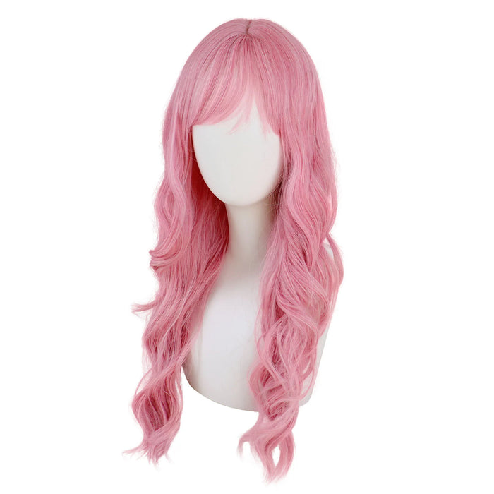 28 Inch Long Pink Wavy Synthetic Wig – Curly Cosplay Wig for Women