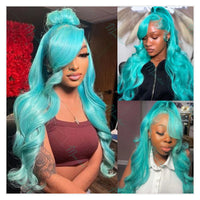 Teal Color Human Hair Wig – 13x6 Lace Front Body Wave
