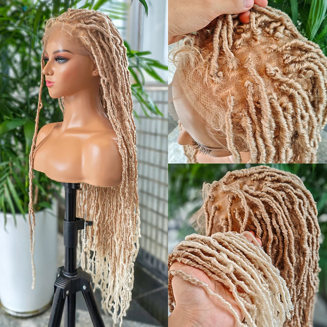 36 Inch Synthetic Braided Hair Wig Full Lace Ombre Colored Hair Wig for Black Women Box Braids Twisted Hairstyle Wigs