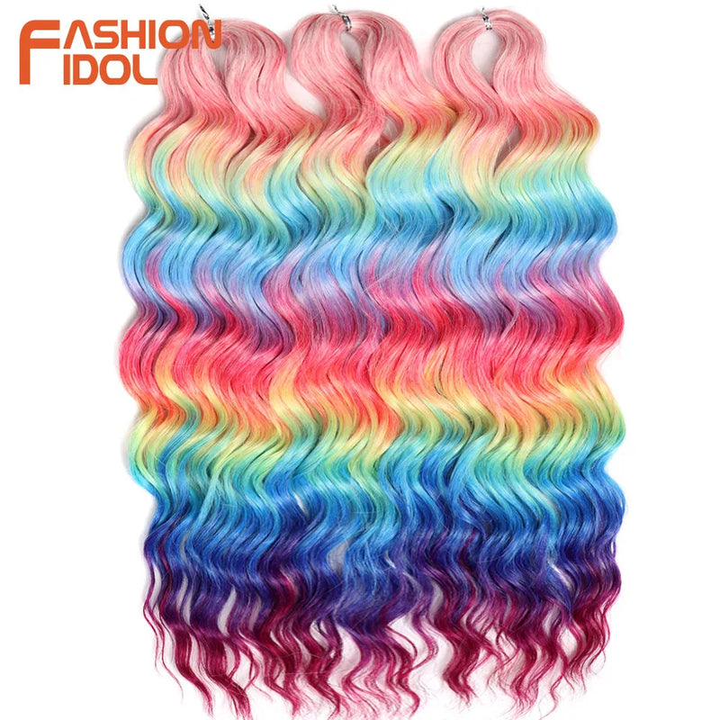 24 Inch Synthetic Hair Water Wave Braiding Hair Extensions Ombre Blonde Deep Wave Afro Curl Twist Crochet Hair for Women