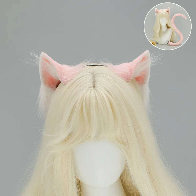 Handmade Plush Cat Ear Headband & Tail Set – Realistic Animal Cosplay Kit for Anime, Halloween & Furry Events
