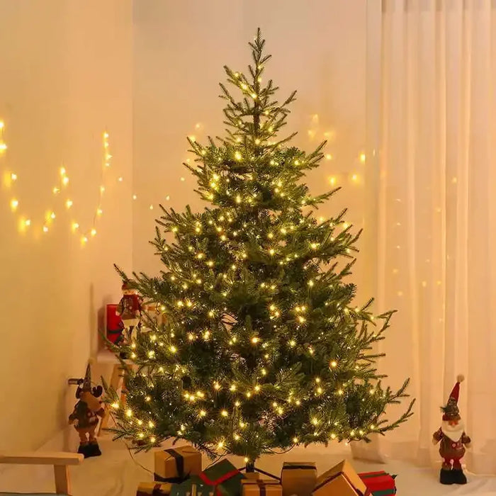 点灯済みPE PVC混合人工クリスマスツリーグリーンクリスマスツリー屋内屋外装飾ホリデー2024オーナメント1.5-2.1M 