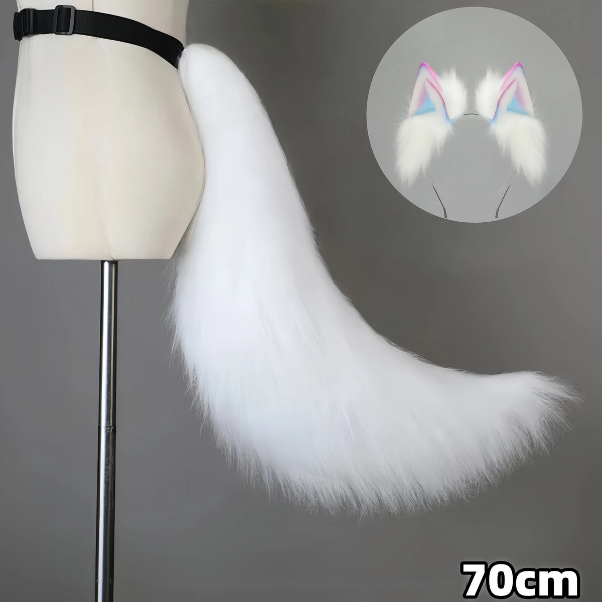 2025 New Handmade Colorful Gradient Cat Ears Headband Adjustable Belt Fox Tail Halloween Cosplay Animal Wolf Props