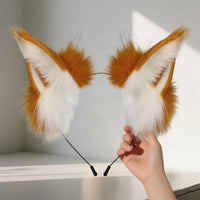 Fluffy Fox Ears Headband – Orange & White Furry Animal Costume Accessory for Cosplay & Halloween Dress Up