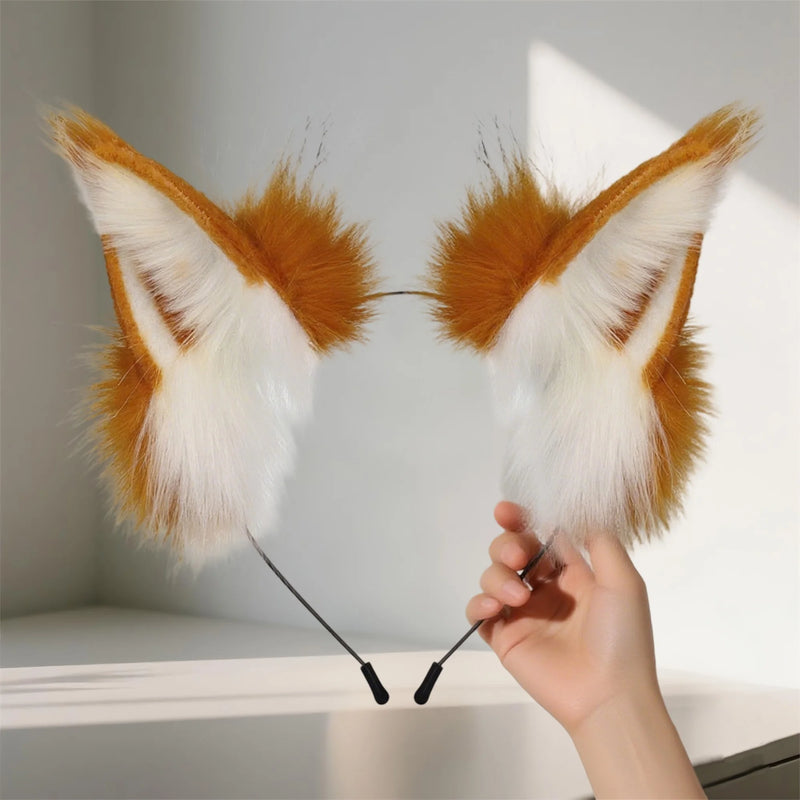 Fluffy Fox Ears Headband – Orange & White Furry Animal Costume Accessory for Cosplay & Halloween Dress Up