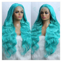 Teal Color Human Hair Wig – 13x6 Lace Front Body Wave