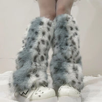 Plush Faux Fur Leg Warmers Leopard Pattern Winter Boot Covers