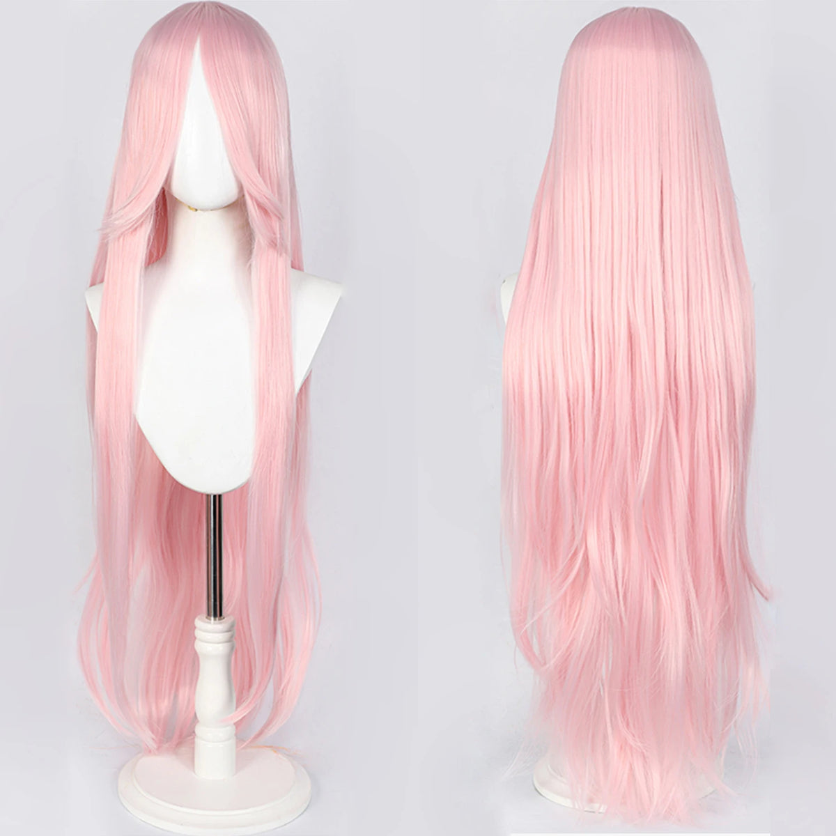 100cm Long Straight Synthetic Wig with Bangs – Pink Purple Cosplay Wig for Women