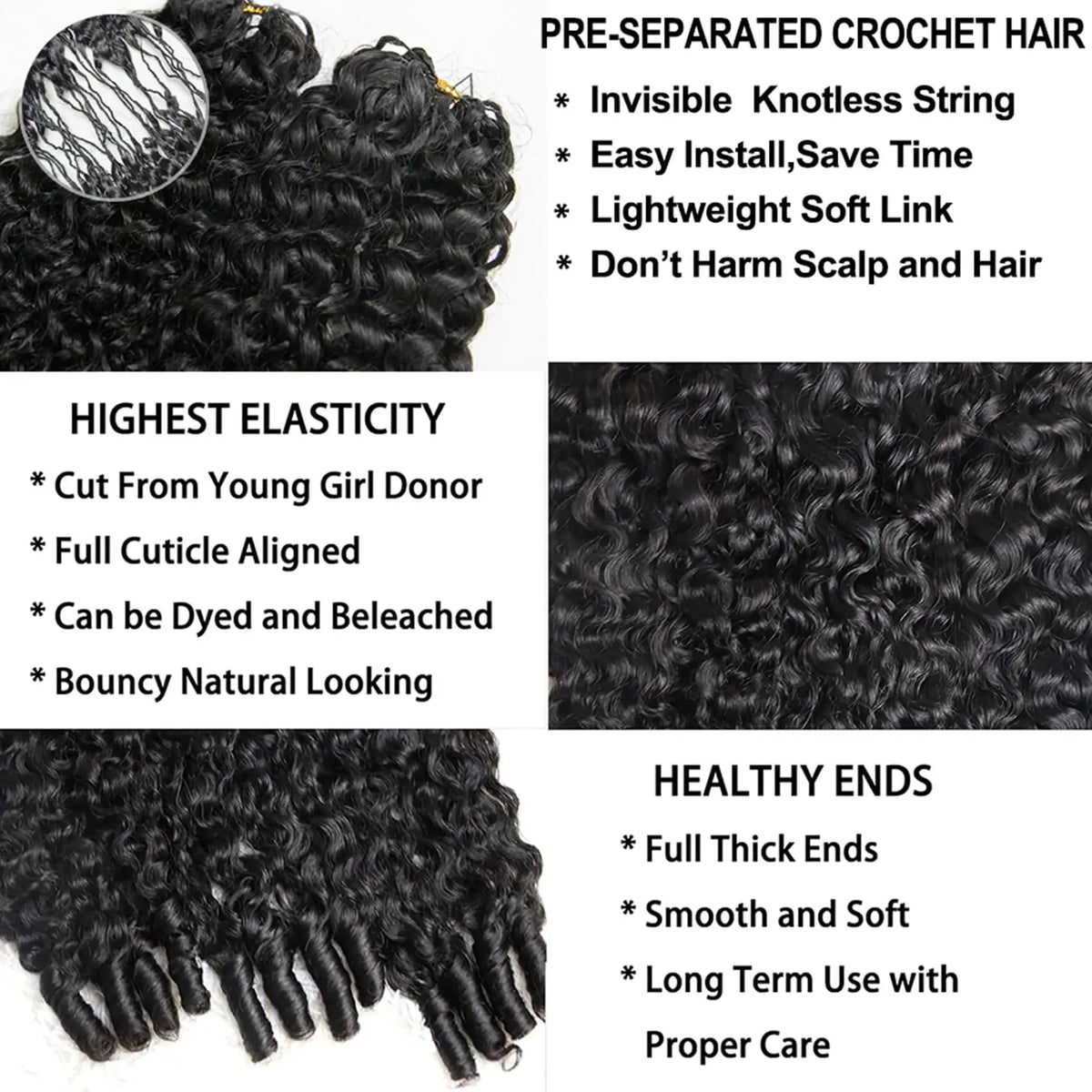 Burmese Curly Human Hair for Crochet Braids – Invisible Knot
