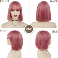 Short Bob Wigs Synthetic Silky Straight Hair Wig with Bangs for White Women Cosplay Natural Nice Looking Pink Lolita Wigs Girls
