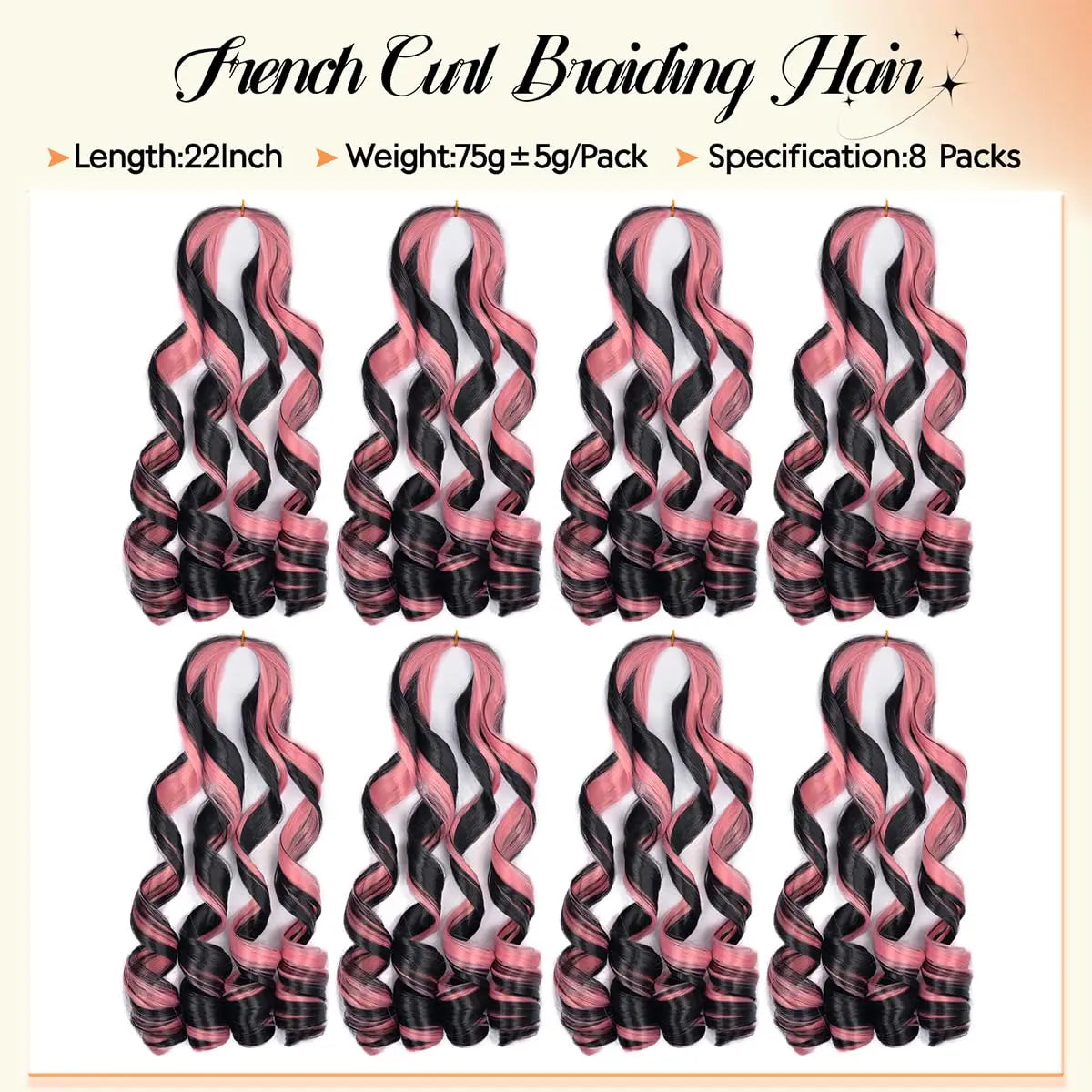 1B/Pink 24" Synthetic French Curly Braiding Hair Pre Stretched Loose Wavy Spiral Curl Crochet Braids Hair Extensions for Women