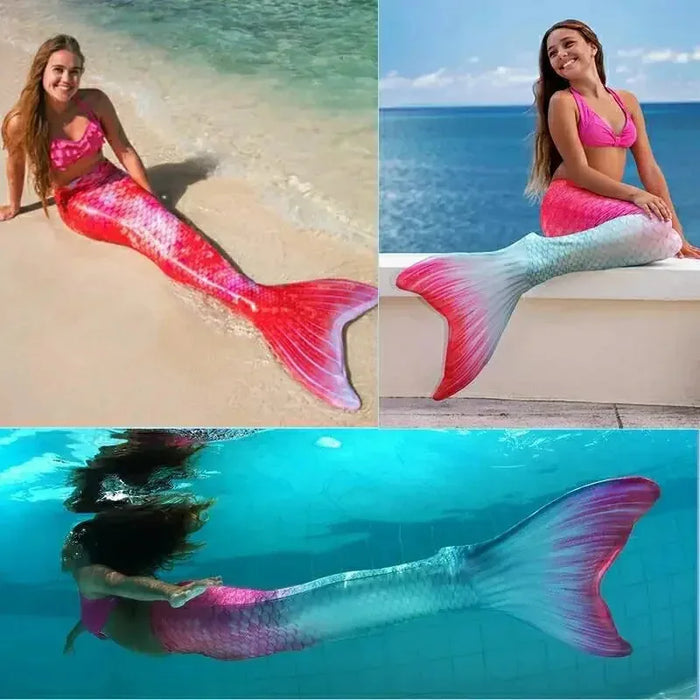 EURO Women Girls Tails Cosplay Bathing Beach Swimmable Flower Mermaid Costume No Monofin Swimwear Clothes For Kids Adult NM34