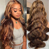 HD Transparent Lace Front Wigs 4/27 Highlight Wig Body Wave Human Hair 13x4/13x6 Lace Frontal Wigs Pre Plucked Natural Hairline