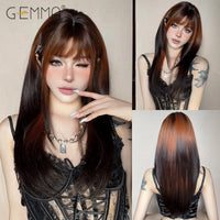 Ombre Light Pink Blonde Long Straight Wig Synthetic Colorful Lolita Cosplay Hair Wigs with Bangs for Women Heat Resistant