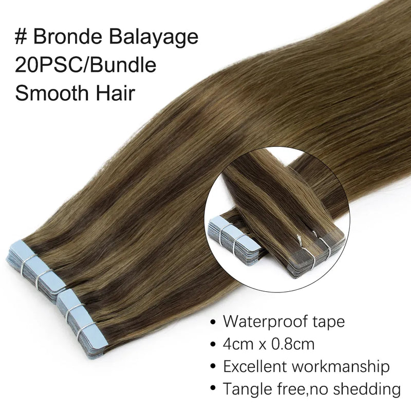14-24'' Long Human Hair Extension Tape Ins Natural Real Human Hair Skin Weft Adhesive Hairpiece