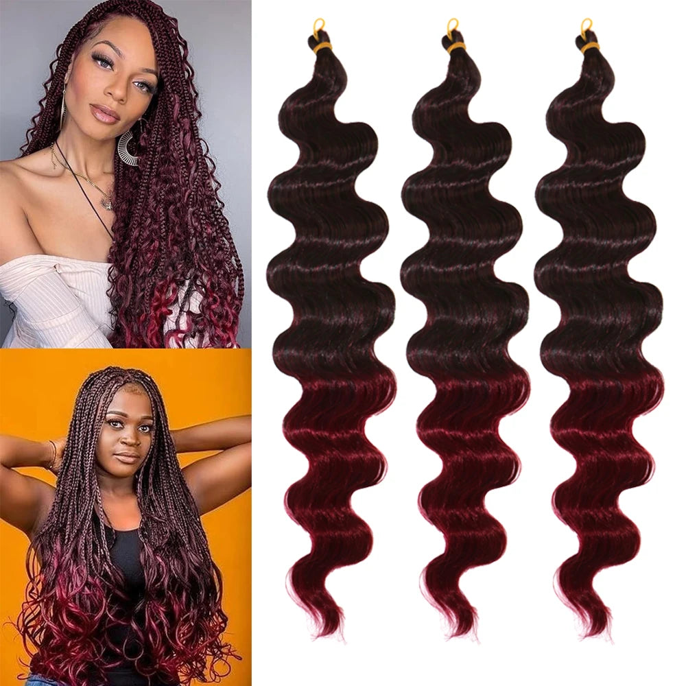 24 Inch Body Wave Braiding Hair French Curl for Goddess Box Braids Crochet Hair Braids Synthetic Hair Extensions（3pcs，T30#）