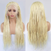 28Inch Pink Highlight Box Braided Wigs for Women Knotless Goddess Box Braid Lace Front Wig Colored Crochet Braid Synthetic Wig
