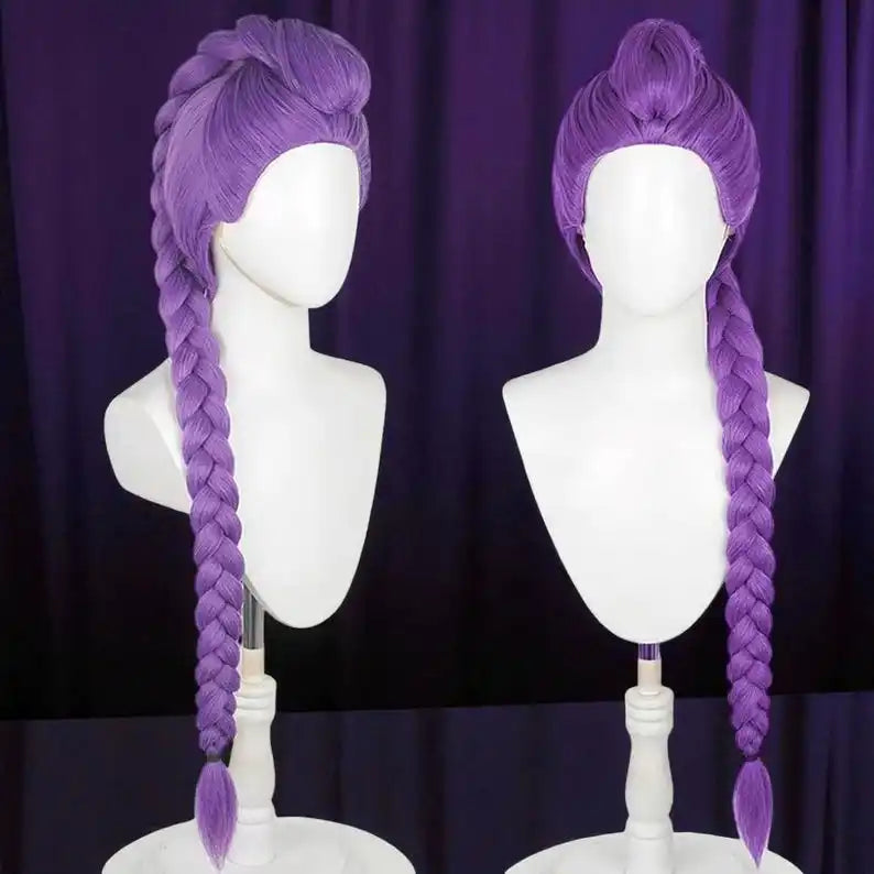 Anime Inspired Purple Braided Ponytail Wig – Long High Ponytail Cosplay Wig with Bangs Synthetic Hair