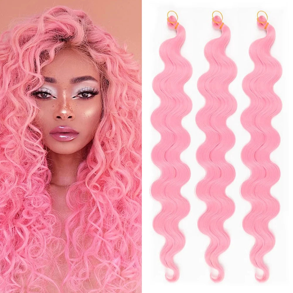 24 Inch Body Wave Braiding Hair French Curl for Goddess Box Braids Crochet Hair Braids Synthetic Hair Extensions（3pcs，T30#）