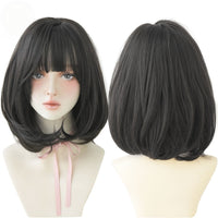Short Black Bob Wig with Bangs – Synthetic Heat-Resistant Daily Wear Wig