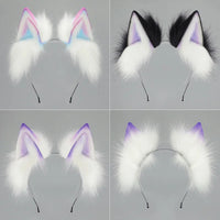 2025 New Handmade Colorful Gradient Cat Ears Headband Adjustable Belt Fox Tail Halloween Cosplay Animal Wolf Props