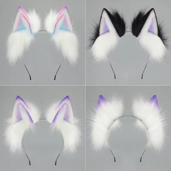 2025 New Handmade Colorful Gradient Cat Ears Headband Adjustable Belt Fox Tail Halloween Cosplay Animal Wolf Props