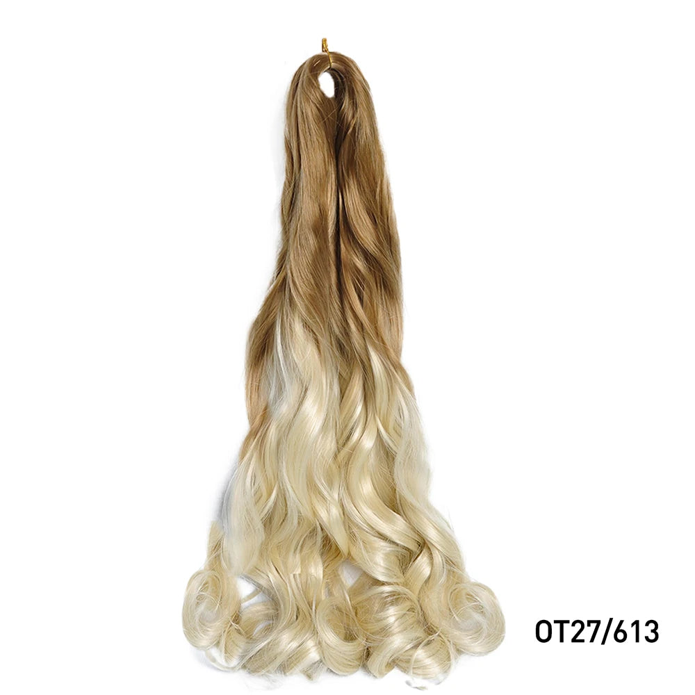 1B/Pink 24" Synthetic French Curly Braiding Hair Pre Stretched Loose Wavy Spiral Curl Crochet Braids Hair Extensions for Women