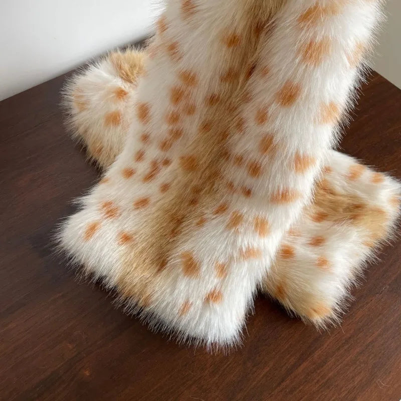Plush Faux Fur Leg Warmers Leopard Pattern Winter Boot Covers