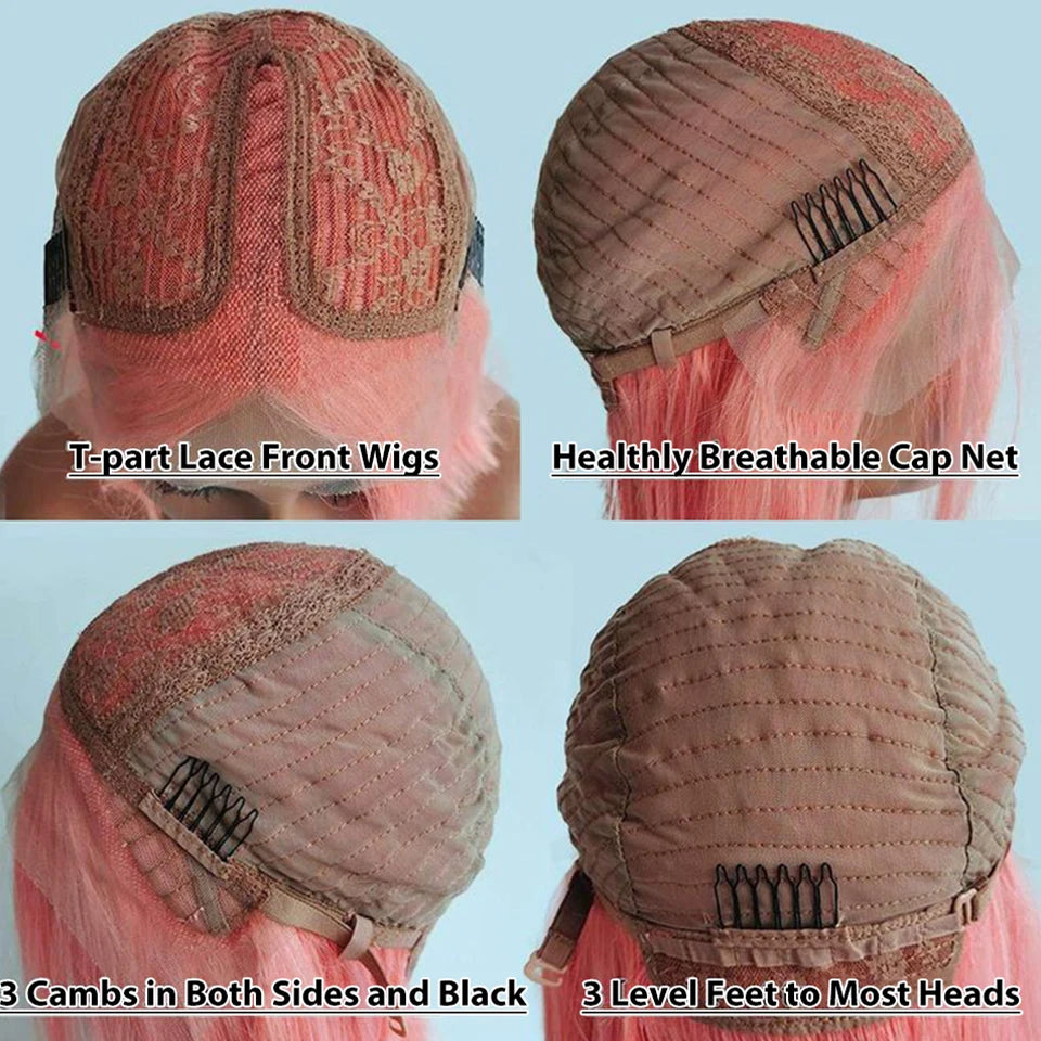 Pink Ombre Human Hair Bob Lace Wig