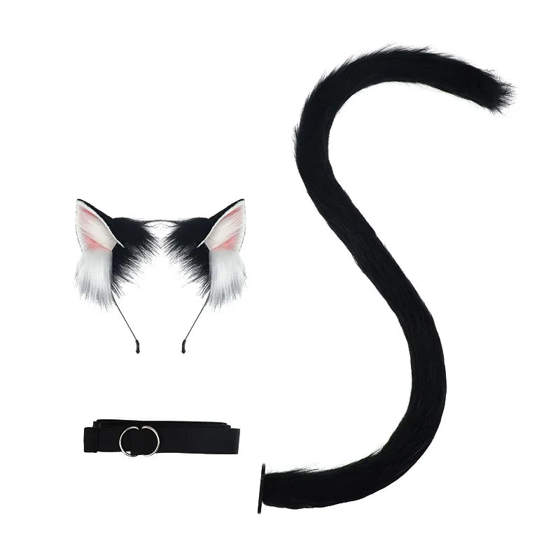 Handmade Plush Cat Ear Headband & Tail Set – Realistic Animal Cosplay Kit for Anime, Halloween & Furry Events