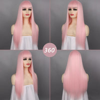 Synthetic Straight Wigs with Bangs Long Silky Heat Resistant Fiber Hair Full Machine Wig Cosplay Party Wig For Fashion Women