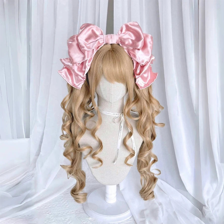 Long Wave Cosplay Wig with Double Ponytail For Women Daily Party Lolita Synthetic Wigs Gold/Chocolate Heat Resistant Hair