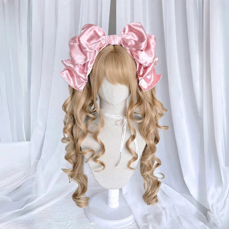Long Wave Cosplay Wig with Double Ponytail For Women Daily Party Lolita Synthetic Wigs Gold/Chocolate Heat Resistant Hair