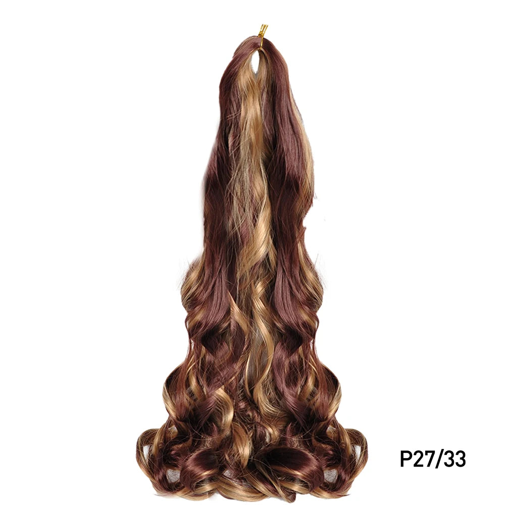 1B/Pink 24" Synthetic French Curly Braiding Hair Pre Stretched Loose Wavy Spiral Curl Crochet Braids Hair Extensions for Women