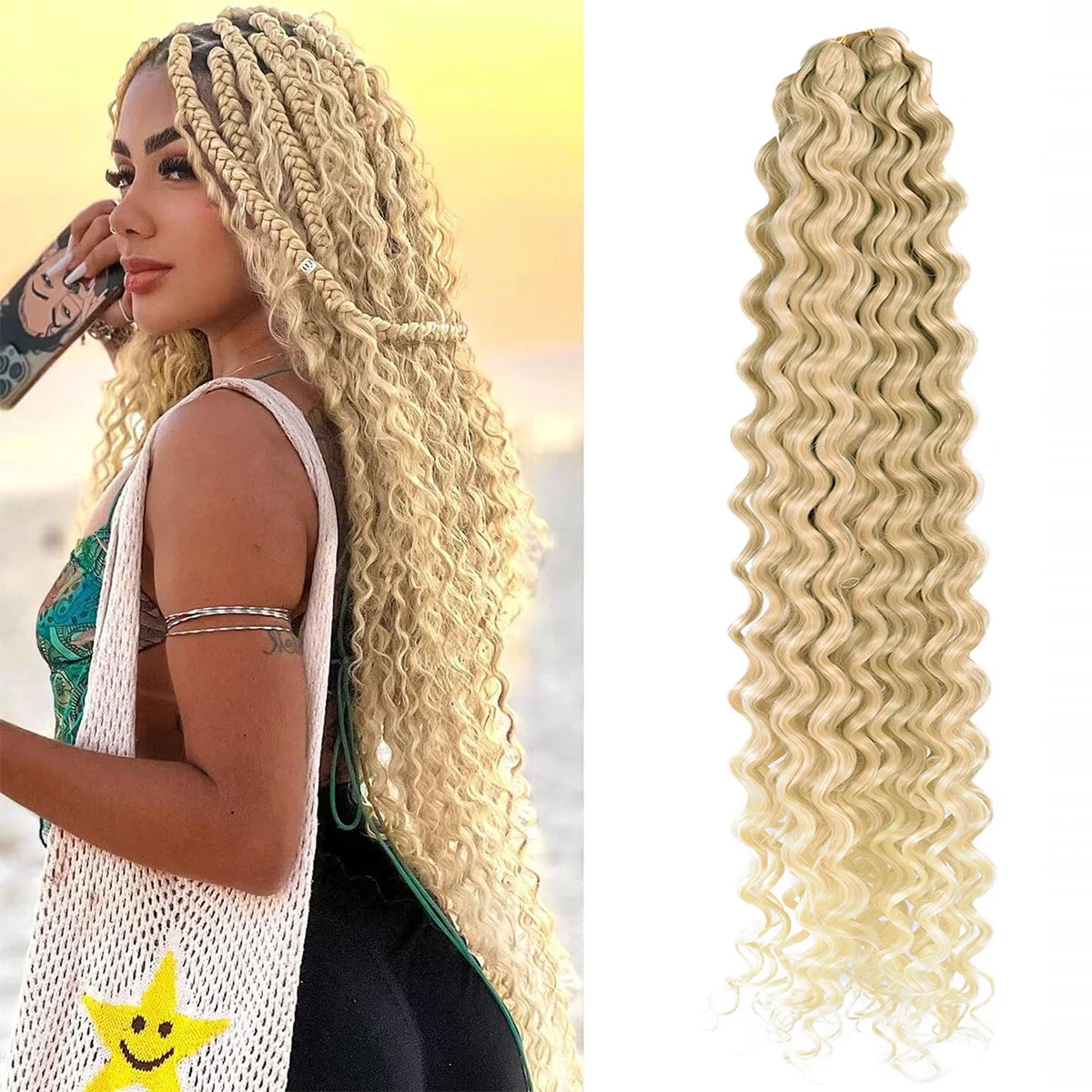 28 Inch Deep Wave Crochet Hair | Synthetic Ocean Wave Braiding Extensions