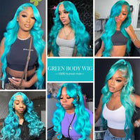 Teal Color Human Hair Wig – 13x6 Lace Front Body Wave