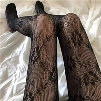 Japanese Lolita Retro Floral Rattan White Hosiery Hot Tights Classic Lolita Hollowed Out Lace Mesh Stockings Bottomed Pantyhose
