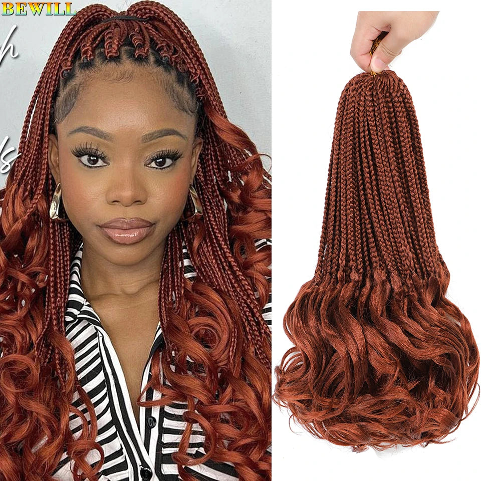 14’’ Synthetic French Curls Crochet Hair Braids Kid-Friendly Ombre Brown to Blonde French Curl Box Braids with Bouncy Curly Ends