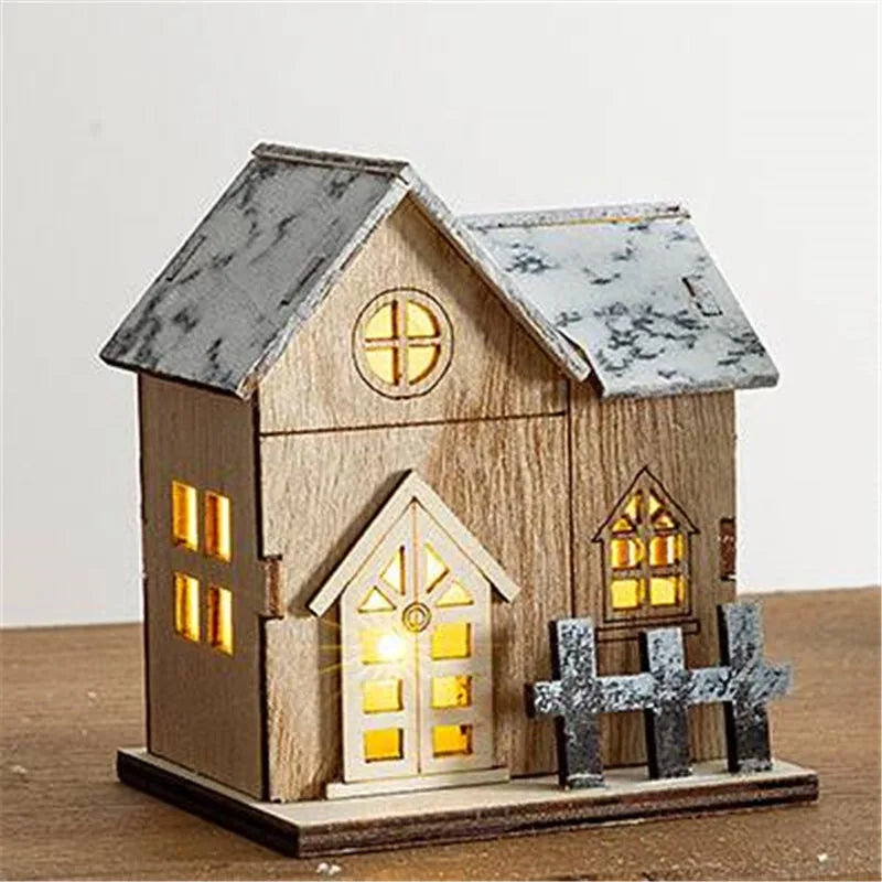 Christmas LED Light Wooden House Luminous Cabin Merry Christmas Decorations for Home DIY Xmas Tree Ornaments Kids Gifts New Year