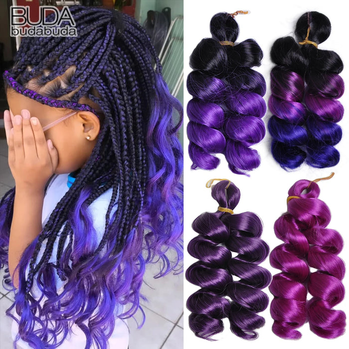Purple Loose Curly Braiding Hair Pre Stretched Bouncy Synthetic Spiral Curls Crochet Hair Extensions French Curls Braiding Hair